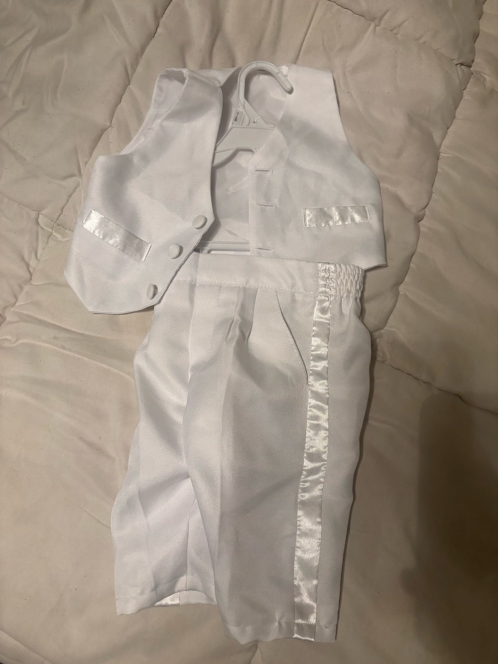 White Satin-Trim Baby Vest & Pants Set